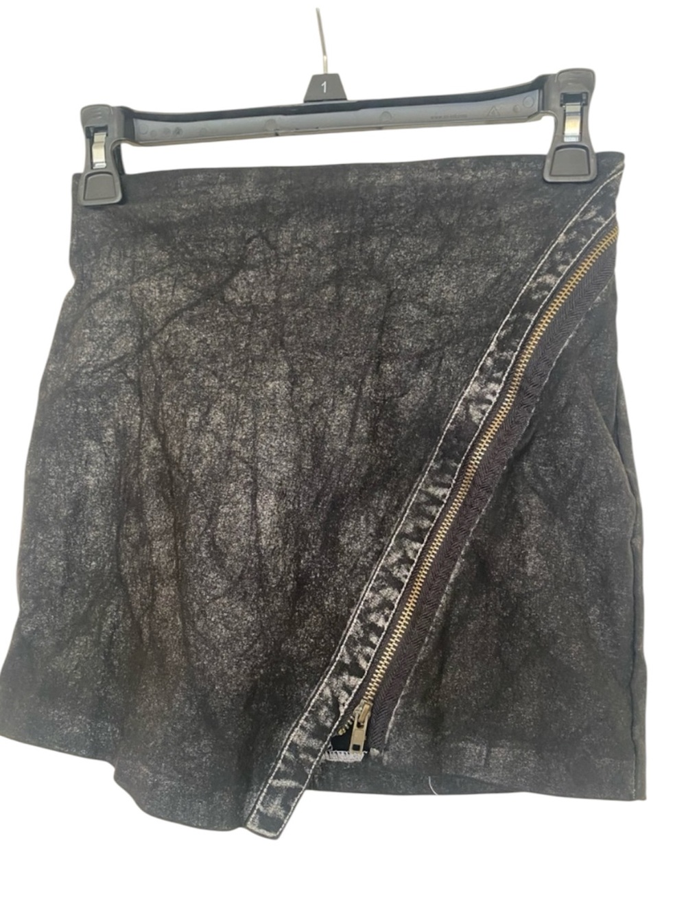 Astr Black and gray crackle look Mini Skirt with Diagonal Gold Zip size xs